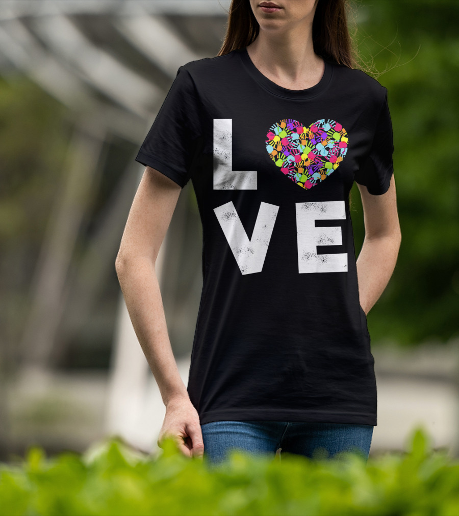 LOVE Heart With Colorful Handprints For Autism Awareness T-Shirt