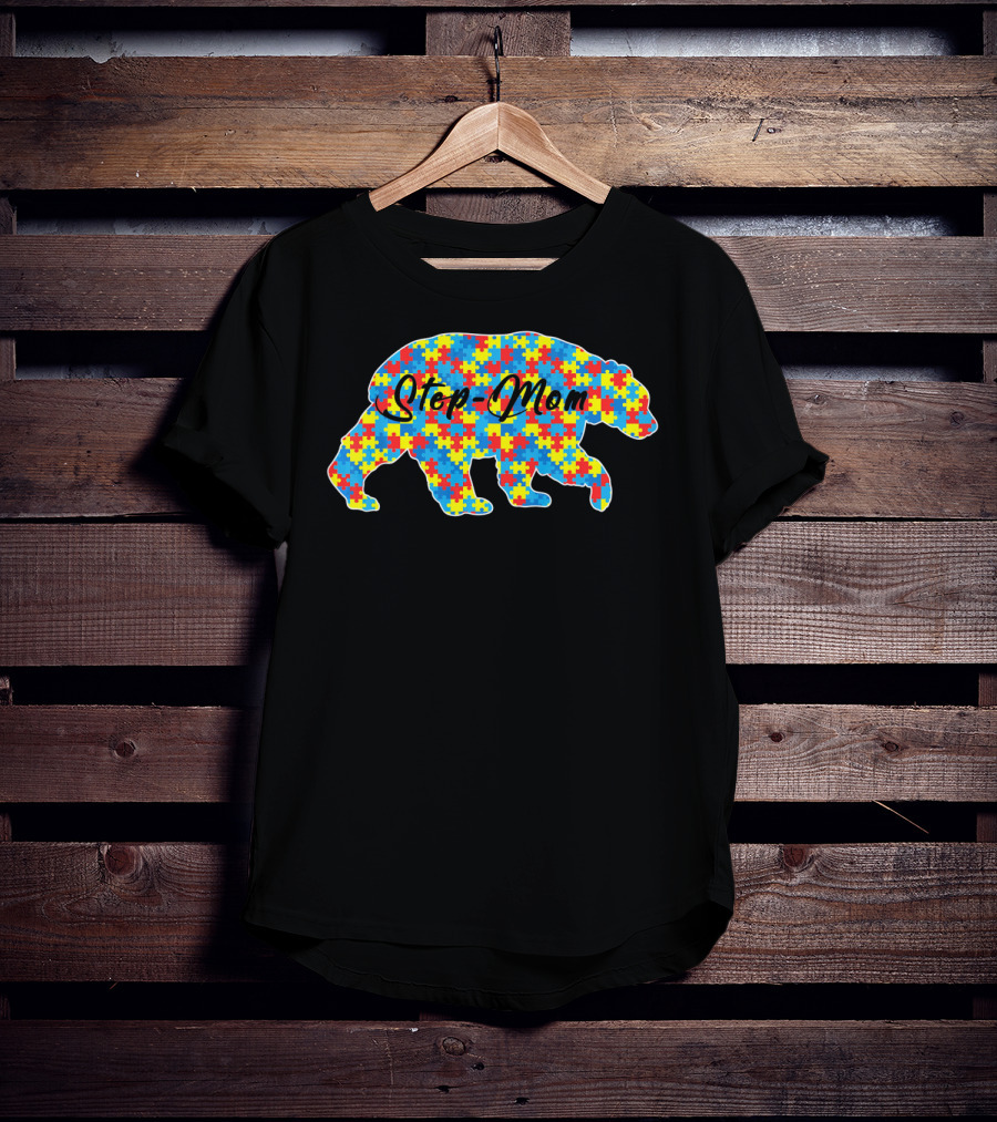 Step Mom Bear Puzzle Autism Awareness T-Shirt