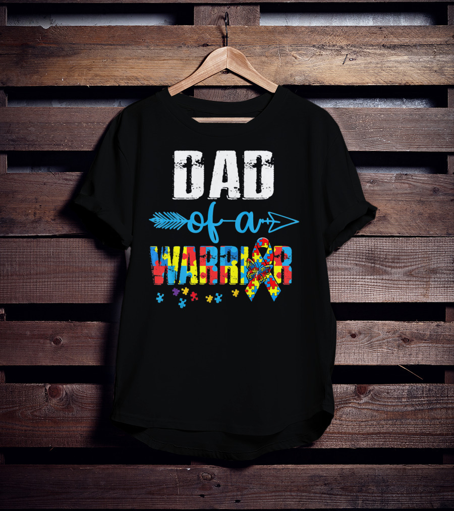 Dad Of A Warrior Autism Awareness Ribbon Arrow Puzzle T-Shirt