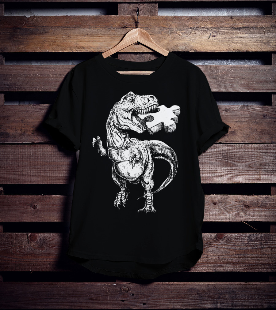 Cool Dinosaur Puzzle Piece Autism Awareness T-Shirt