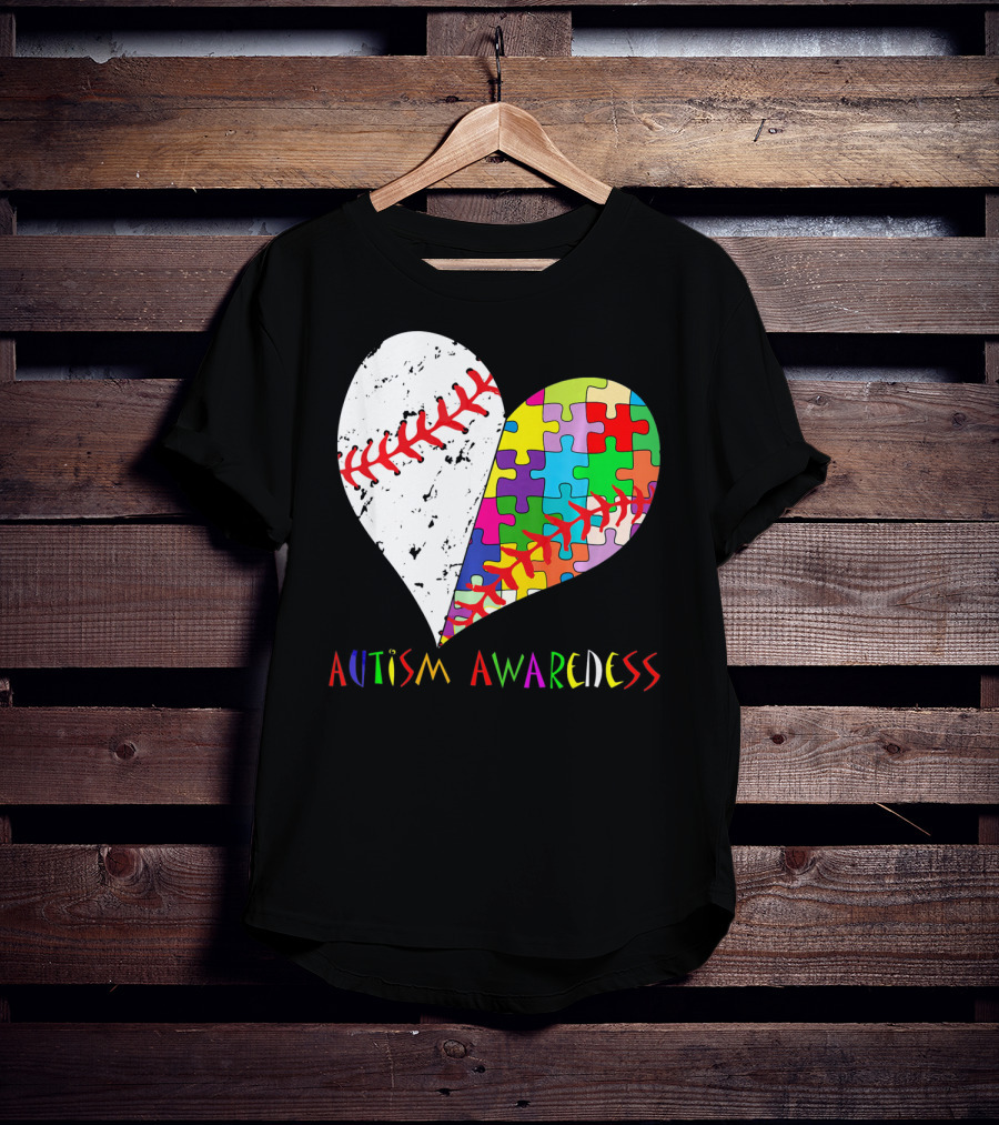 Swing For A Cause Baseball Heart Autism Awareness Puzzle Pieces T-Shirt