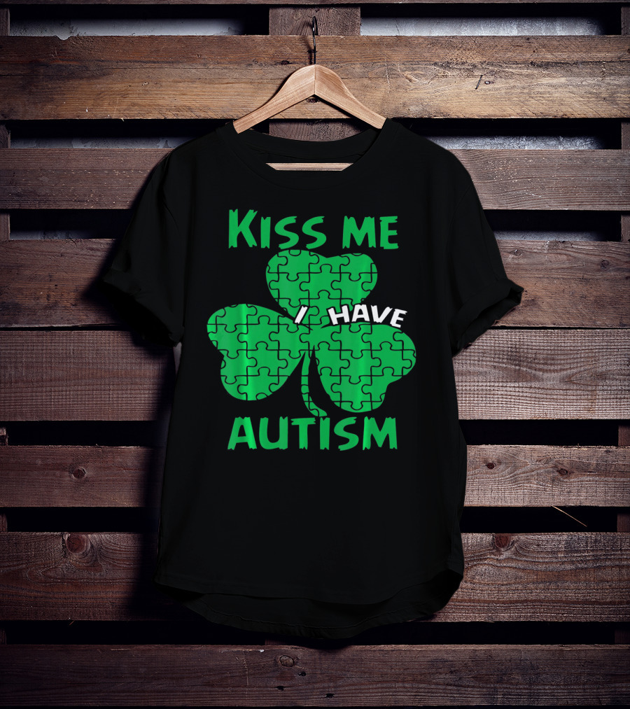 Kiss Me I Have Autism Awareness Shamrock Puzzle T-Shirt