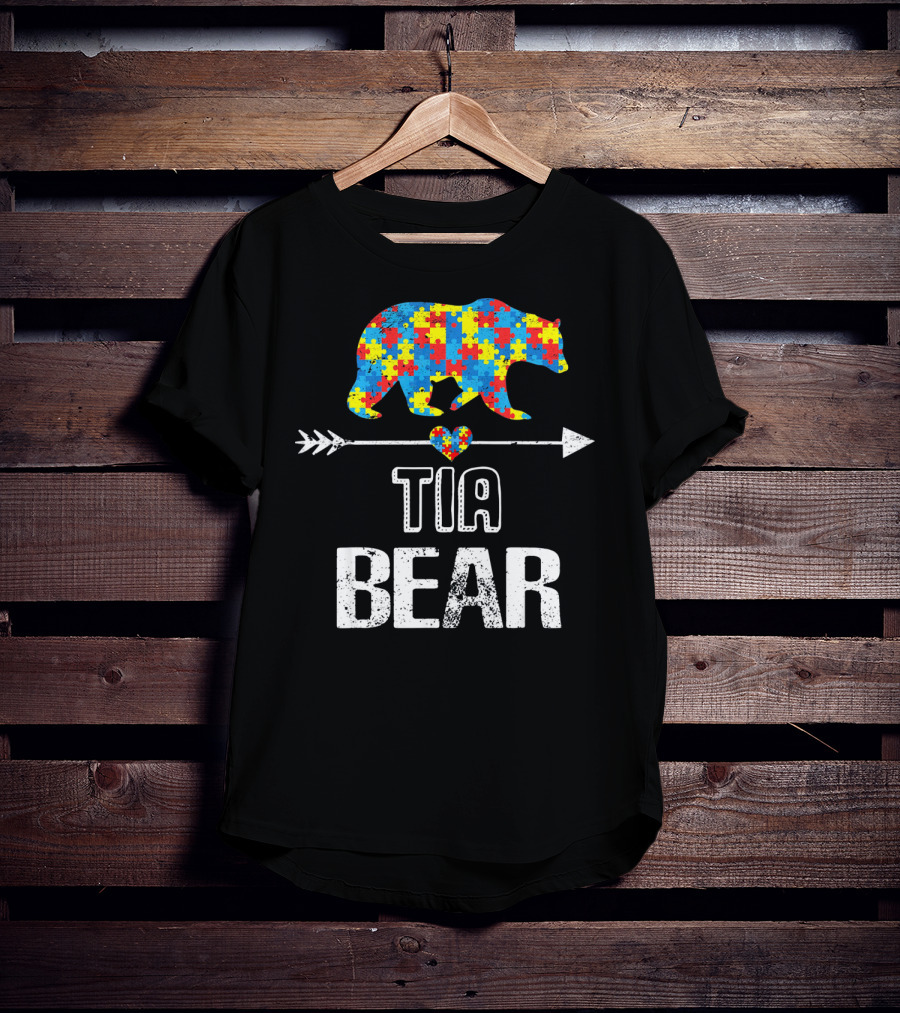 Tia Bear Autism Awareness Puzzle Arrow Love T-Shirt