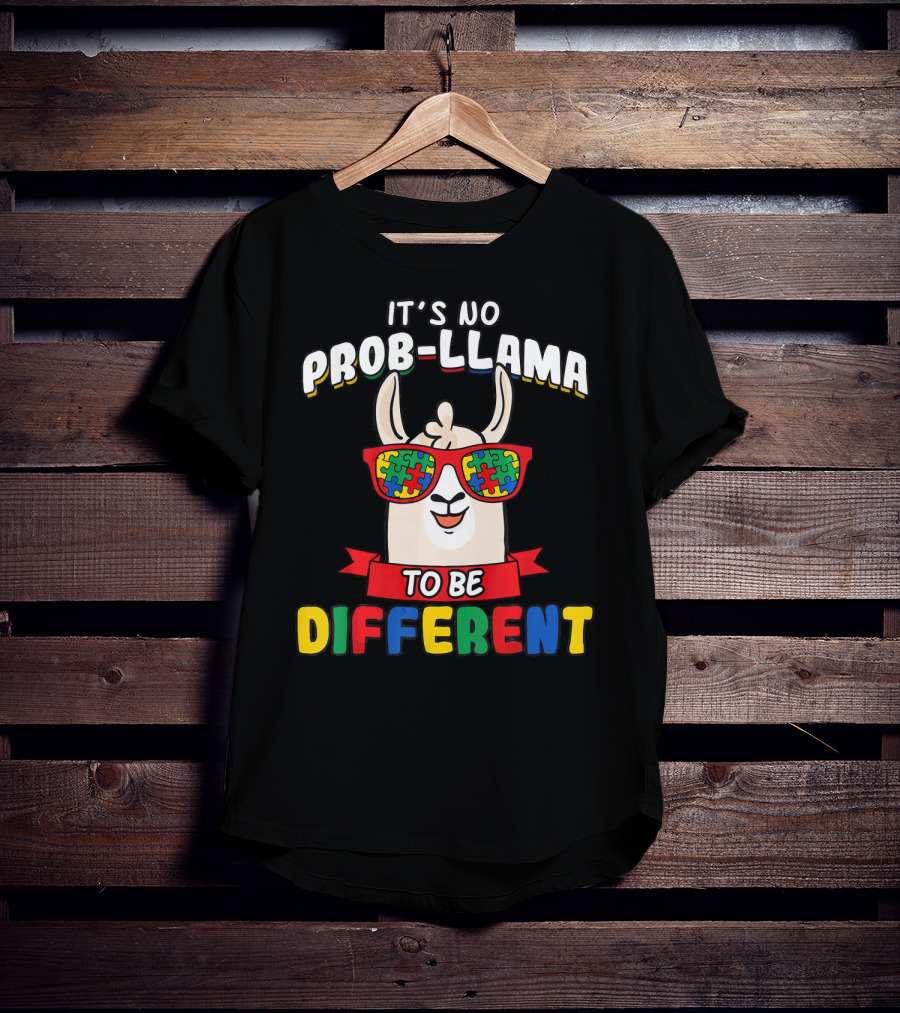 It's No Prob-Llama To Be Different Autism Puzzle Sunglasses T-Shirt