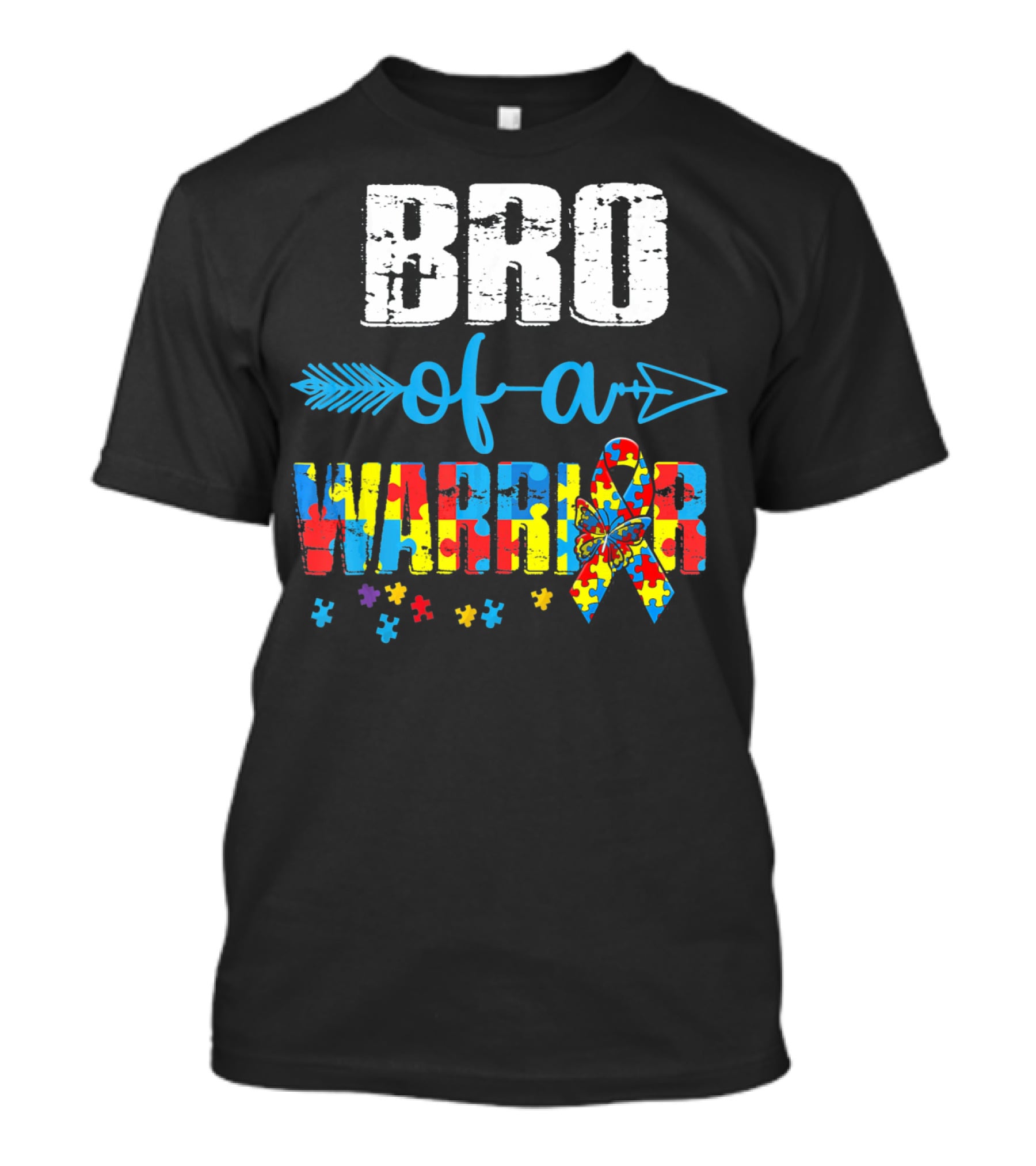 Bro Of A Warrior Autism Awareness Puzzle Ribbon Butterfly Arrow T-Shirt
