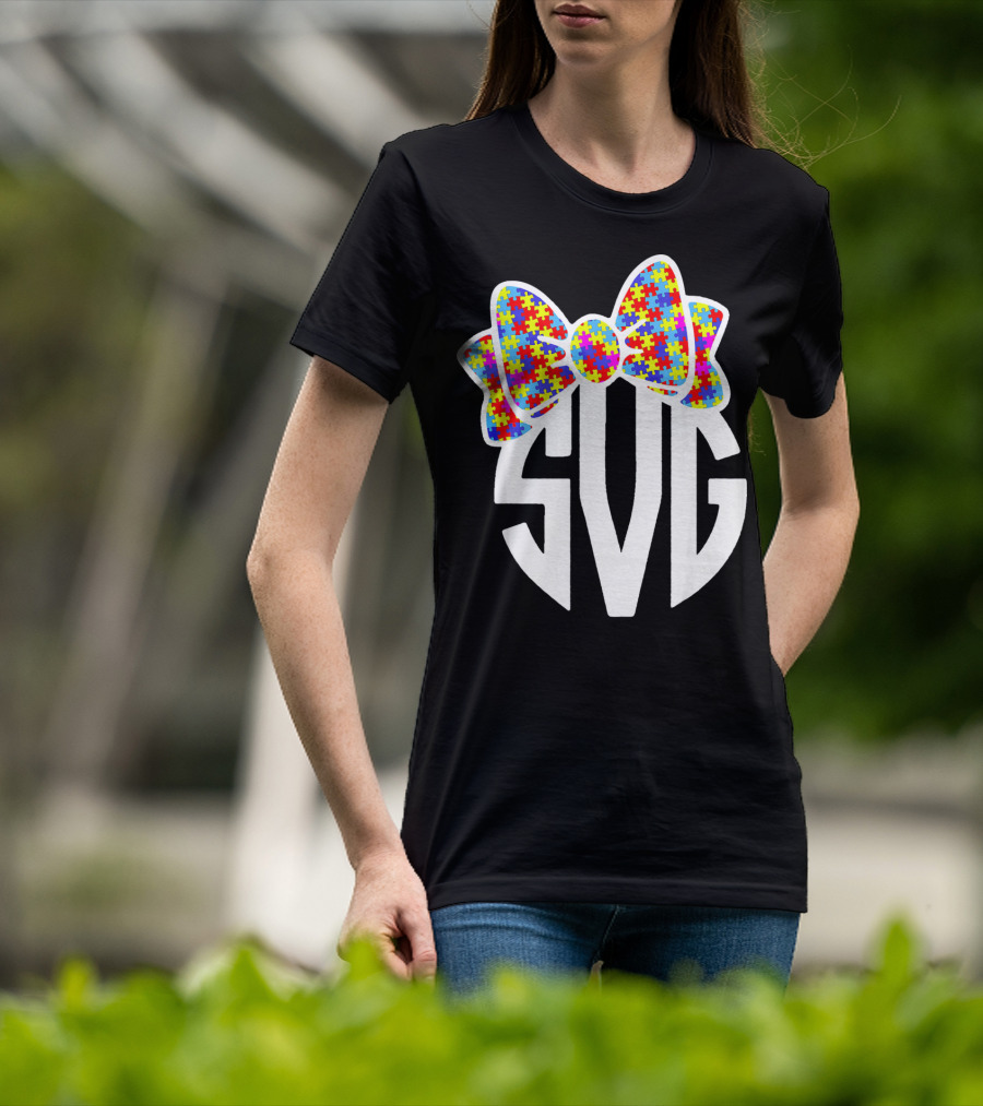 SVG Autism Awareness Puzzle Bow T-Shirt