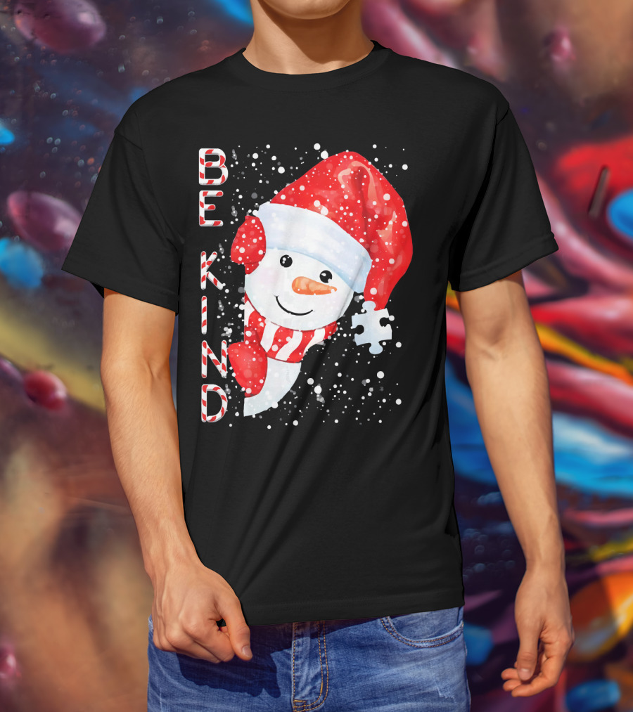 Be Kind Snowman Santa Hat Autism Puzzle Piece Holiday T-Shirt