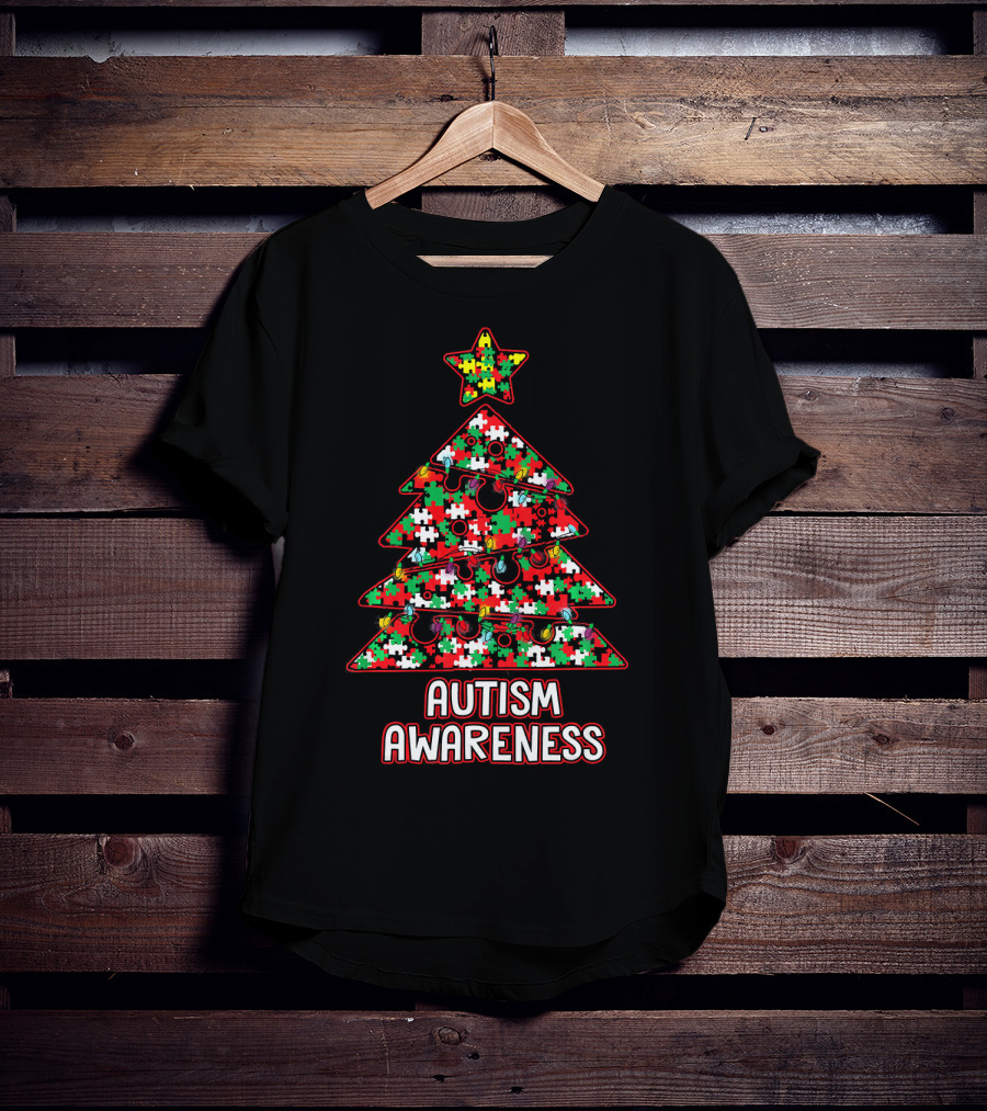 Christmas Puzzle Tree Autism Awareness T-Shirt
