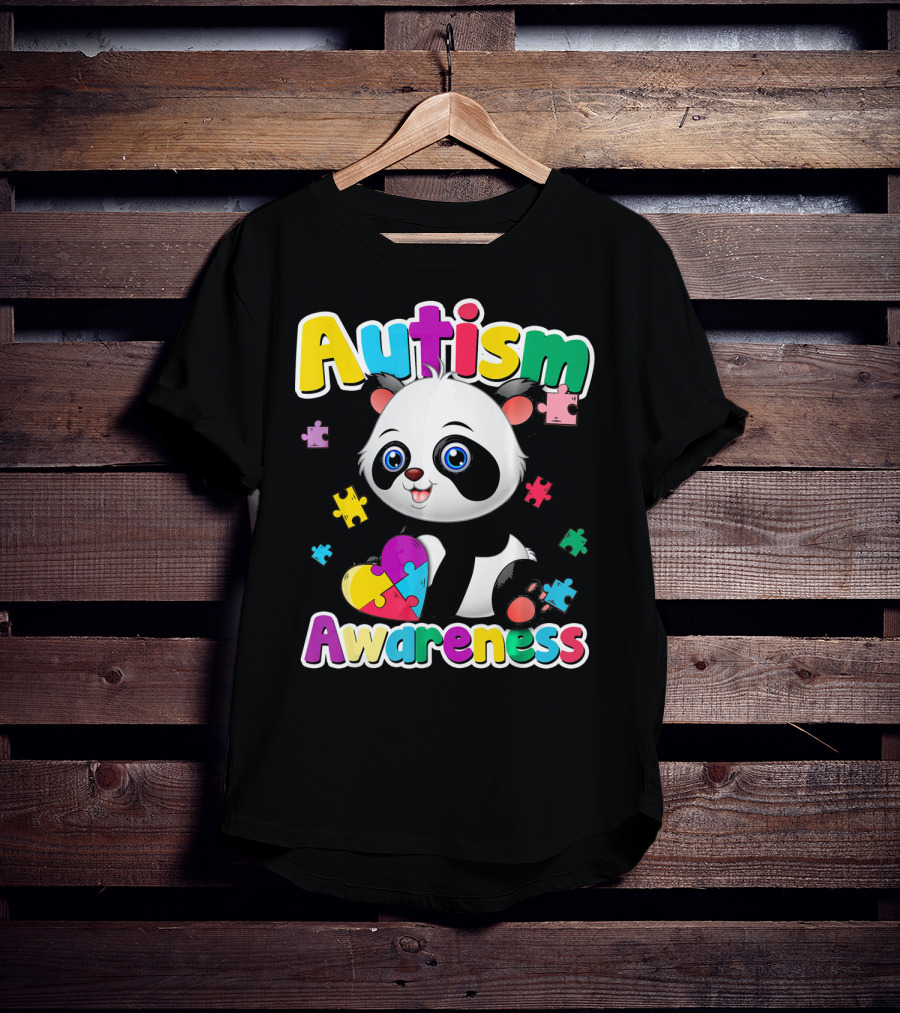 Autism Awareness Panda Heart Puzzle T-Shirt