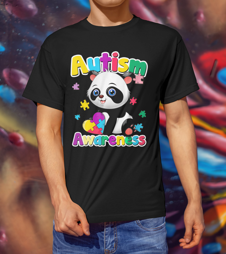 Autism Awareness Panda Heart Puzzle T-Shirt