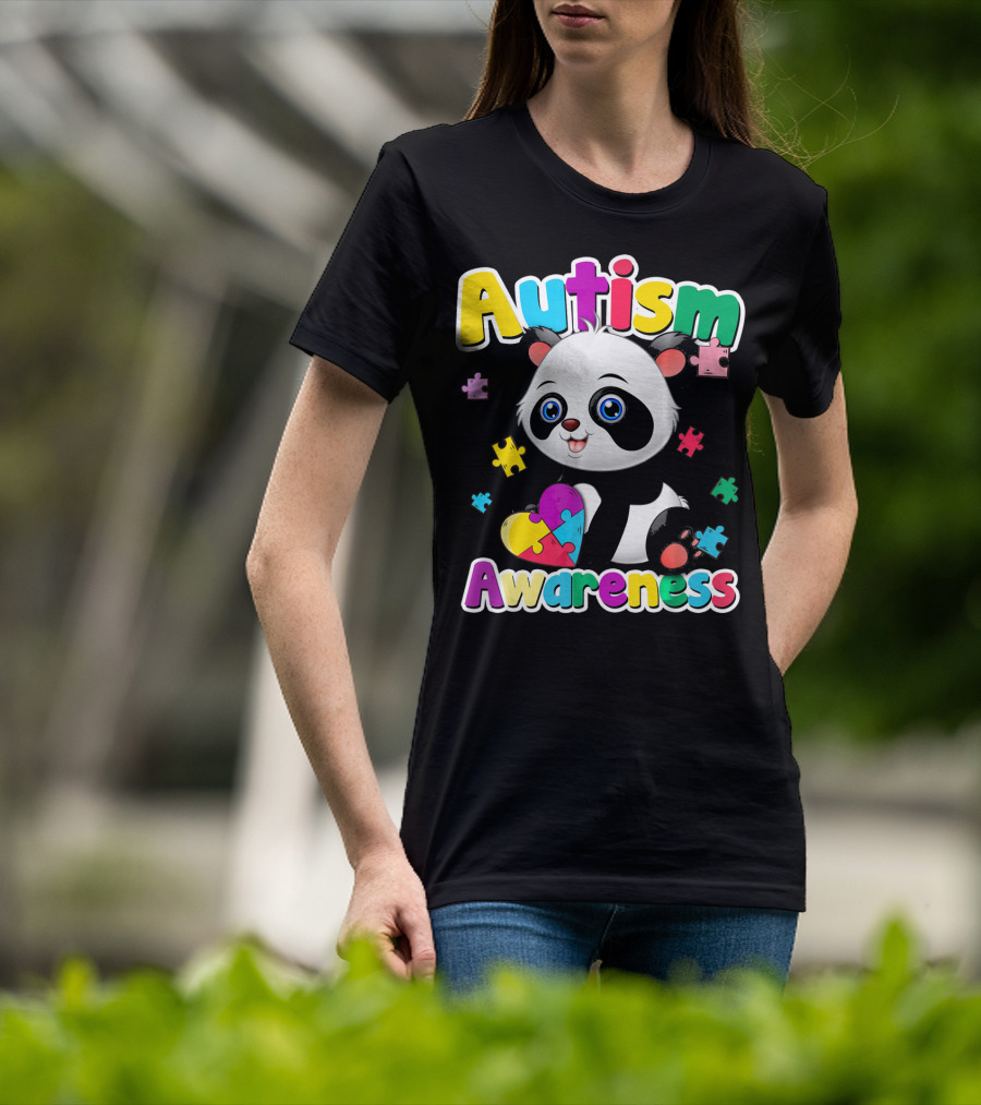 Autism Awareness Panda Heart Puzzle T-Shirt