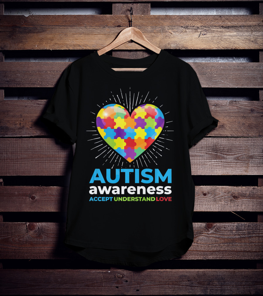 Autism Awareness Day Heart Puzzle Accept Understand Love T-Shirt