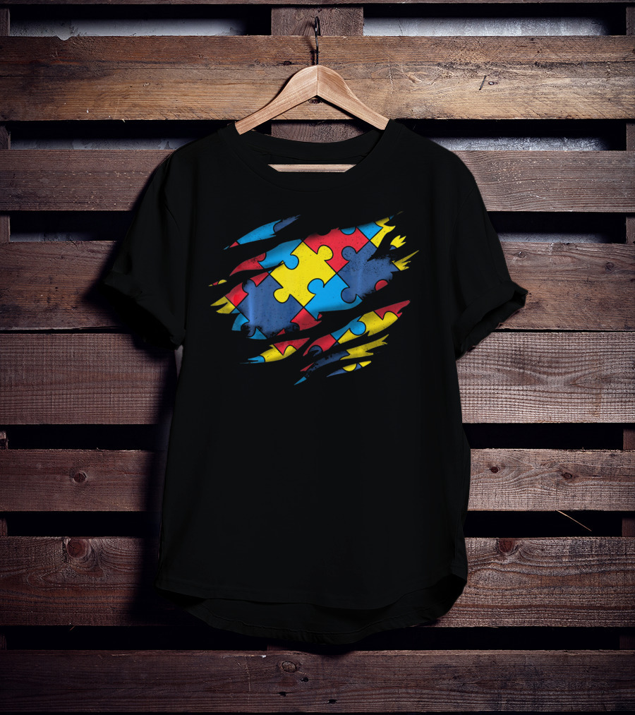 Autism Awareness Puzzle Pattern Superhero T-Shirt