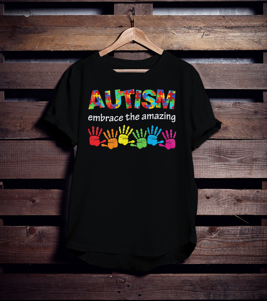AUTISM Embrace The Amazing Rainbow Handprints Puzzle T-Shirt