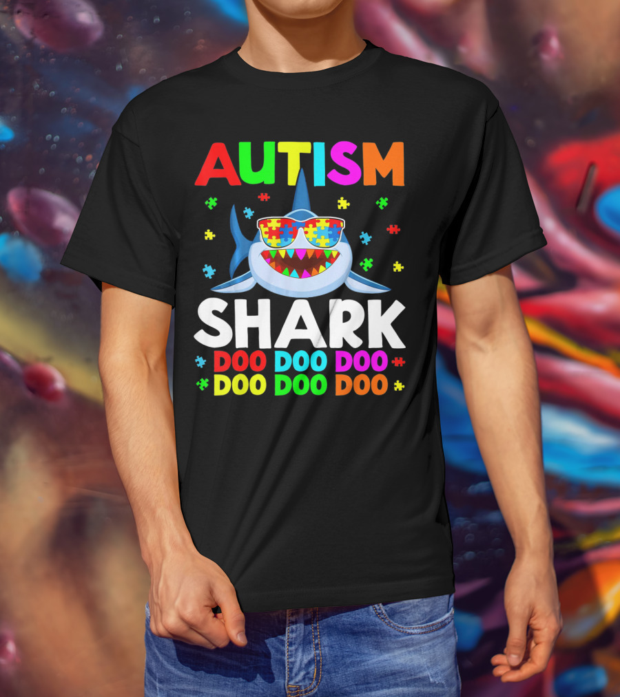 Autism Shark Doo Doo Doo Puzzle Autism Shark Sunglasses T-Shirt
