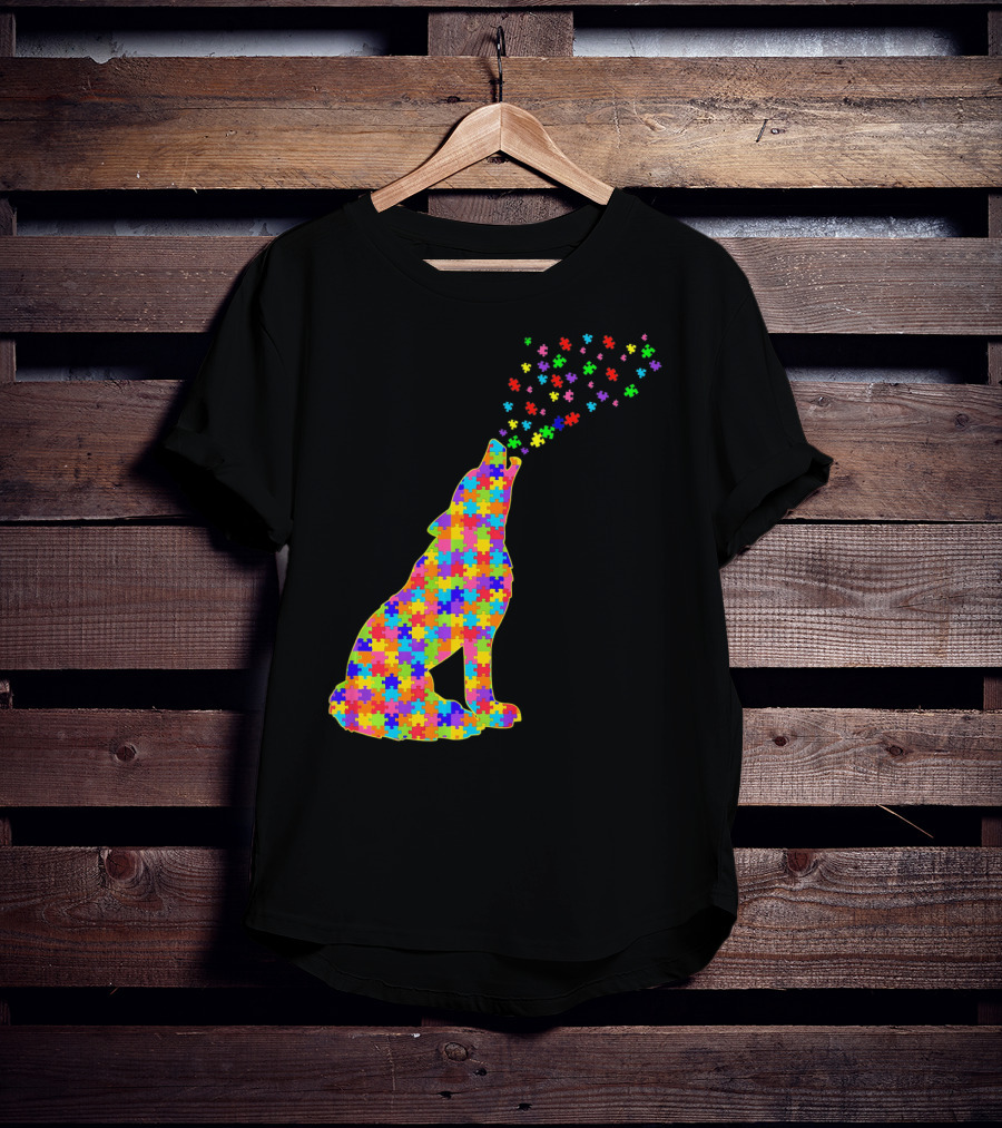Wolf Puzzle Autism Awareness Puzzle Pieces T-Shirt