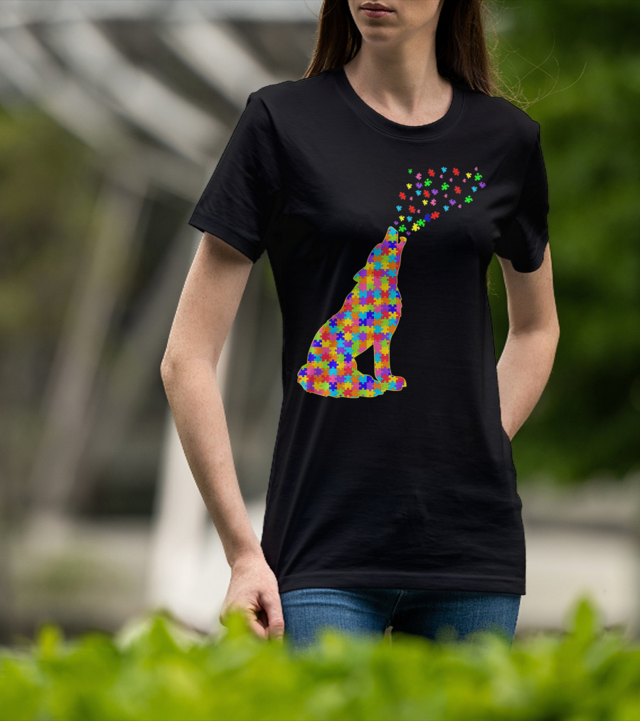 Wolf Puzzle Autism Awareness Puzzle Pieces T-Shirt