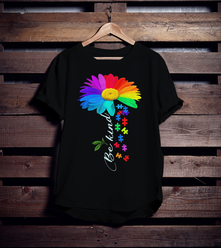 Be Kind Autism Awareness Choose Kindness Rainbow Flower Puzzle Pieces T-Shirt