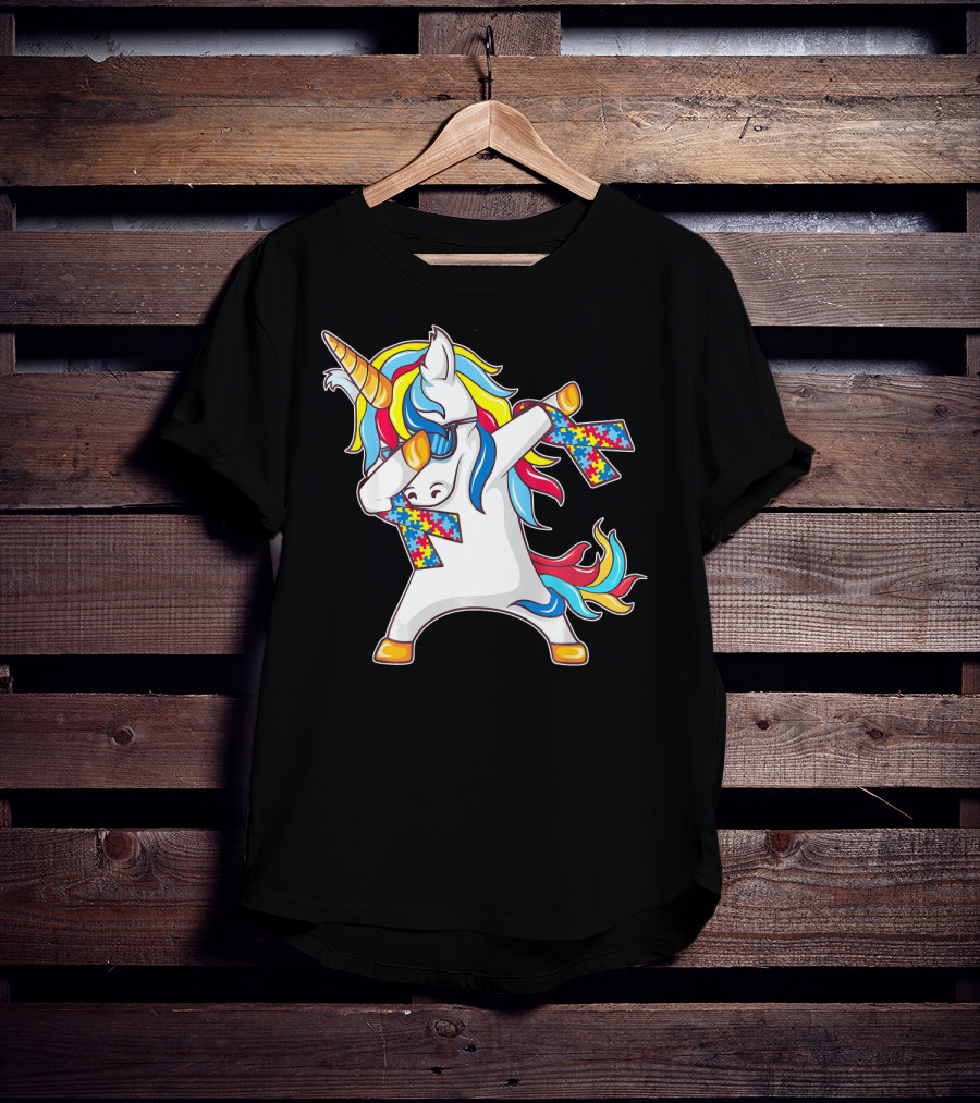 Autism Awareness Unicorn With Colorful Puzzle Dabbing Pose T-Shirt