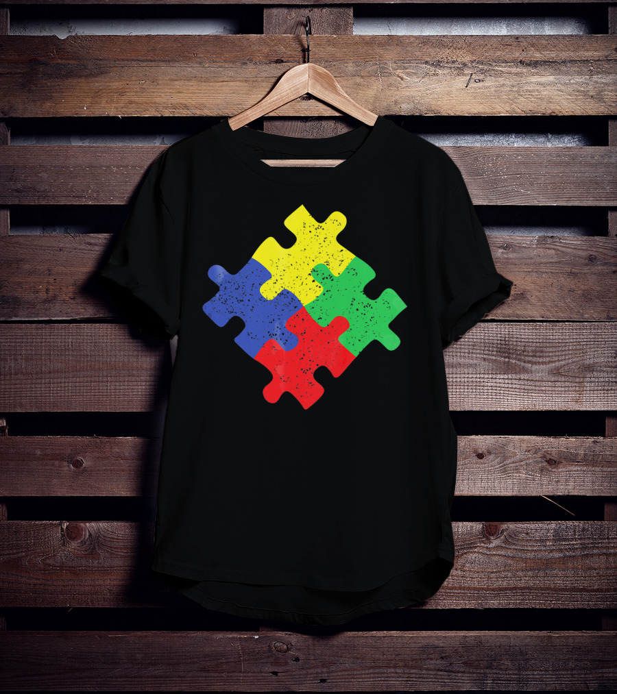 Retro Puzzle Piece Autism Awareness T-Shirt