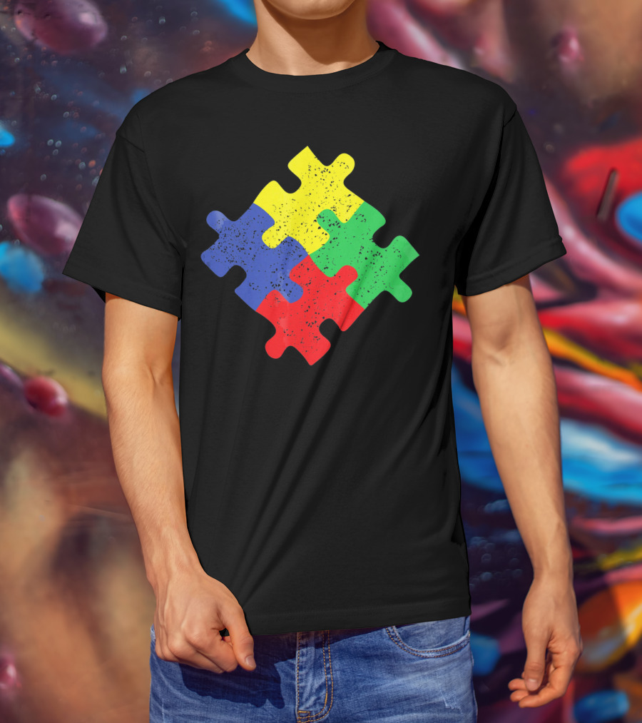 Retro Puzzle Piece Autism Awareness T-Shirt