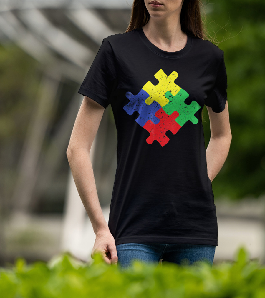 Retro Puzzle Piece Autism Awareness T-Shirt