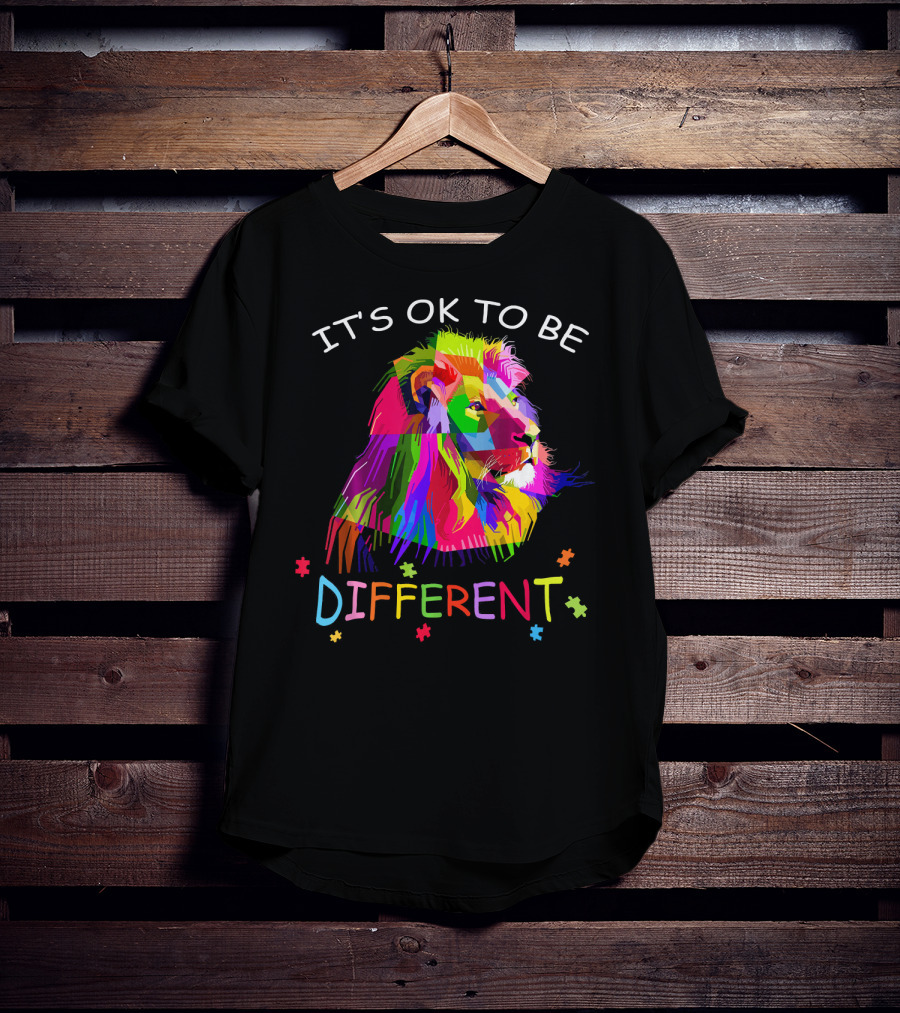 It's OK To Be Different Autism Awareness Colorful Lion T-Shirt