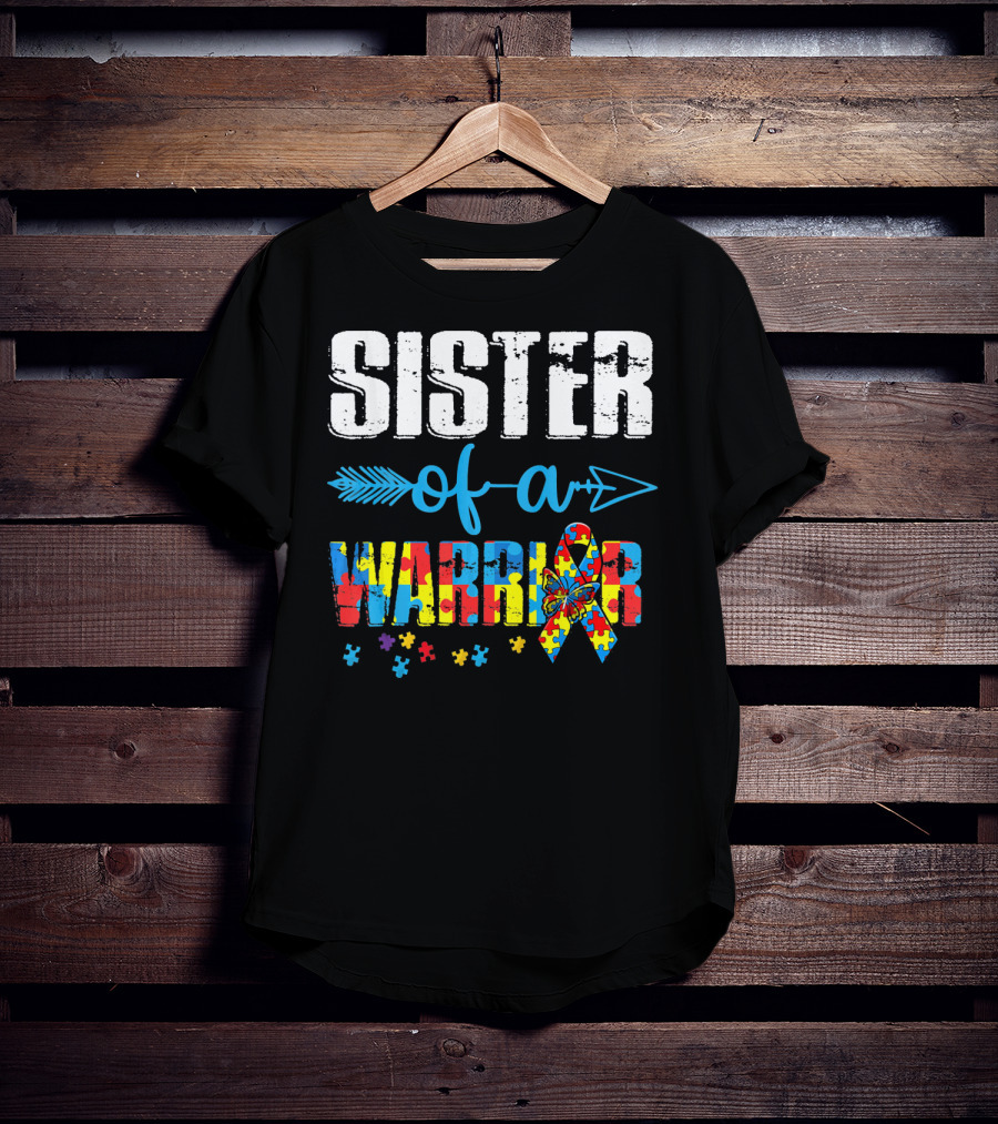 Sister Of A Warrior Puzzle Ribbon Autism Awareness T-Shirt
