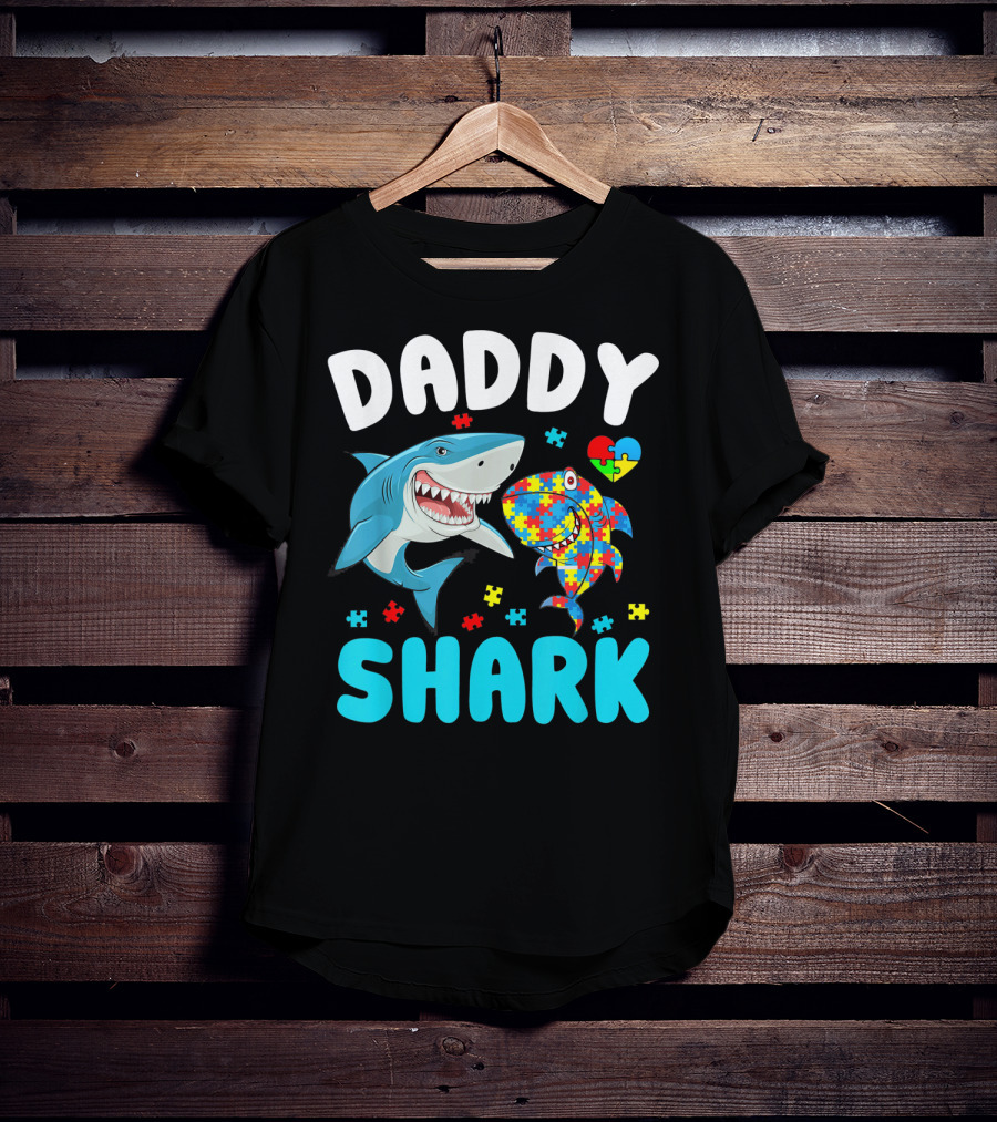 Daddy Shark Autism Awareness Puzzle Heart T-Shirt
