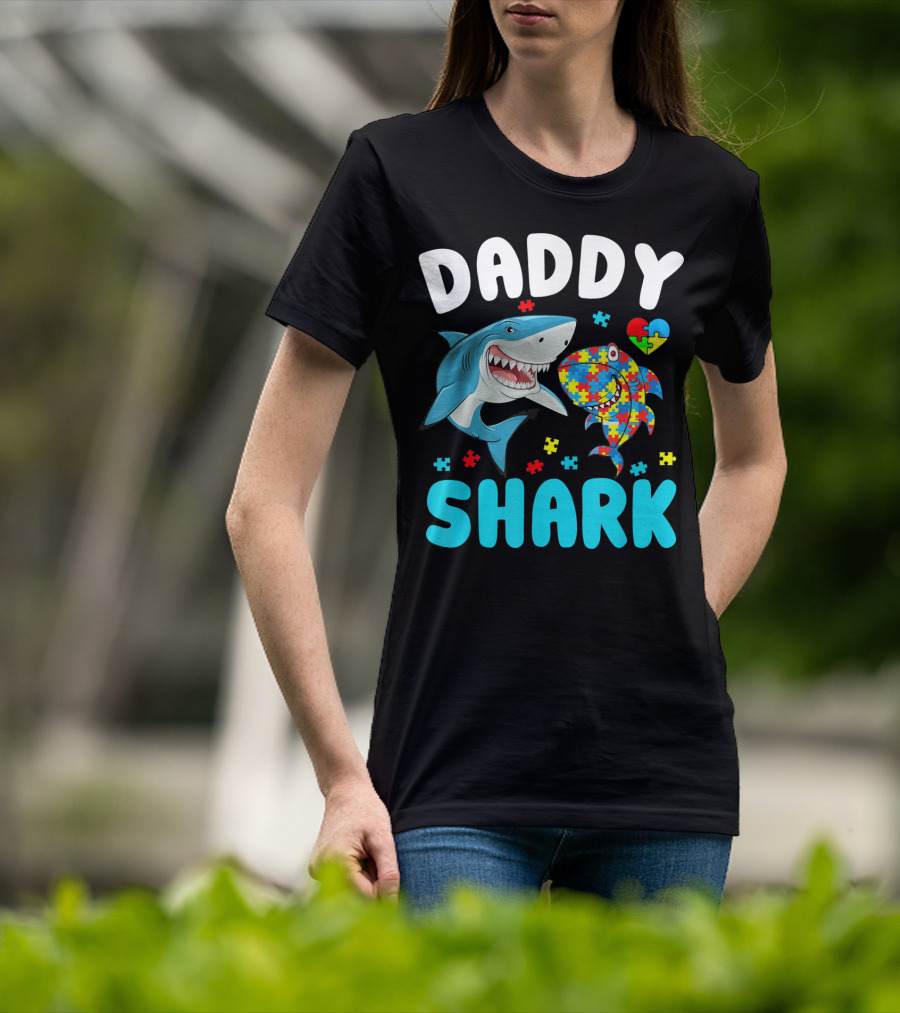 Daddy Shark Autism Awareness Puzzle Heart T-Shirt