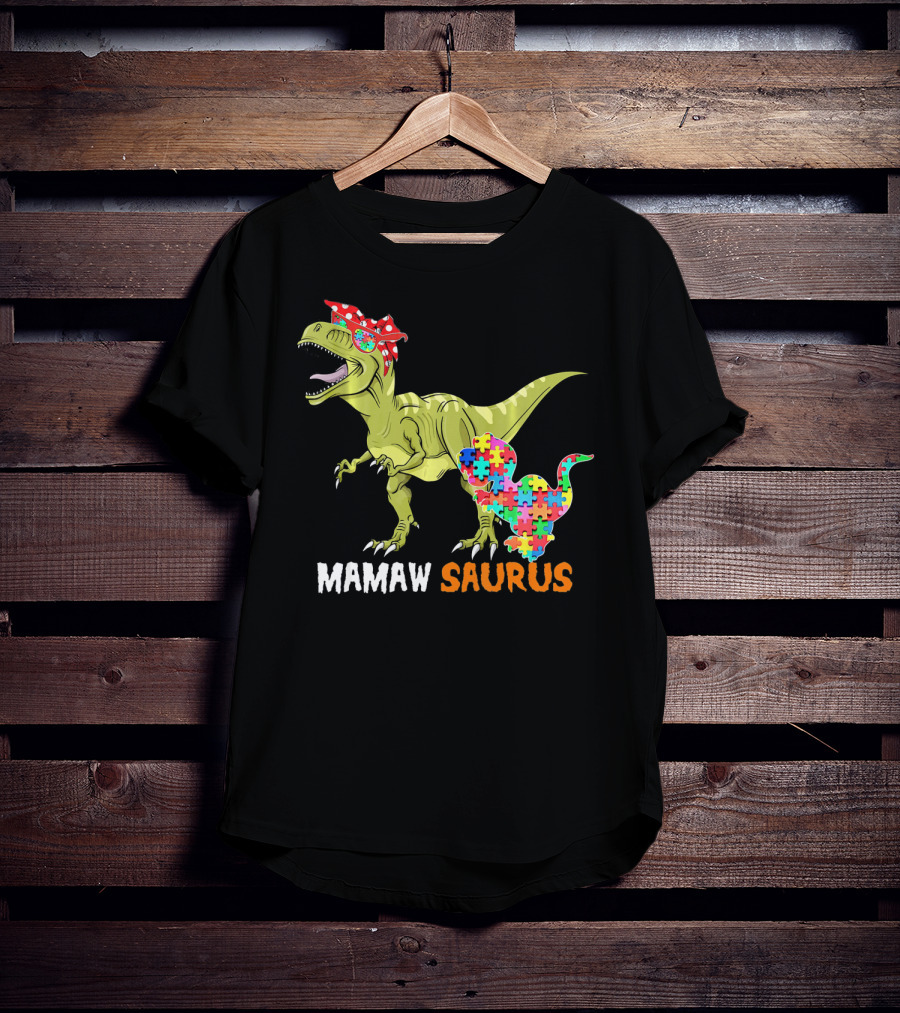 Mamaw Saurus Dinosaur Puzzle Bandana T-Shirt