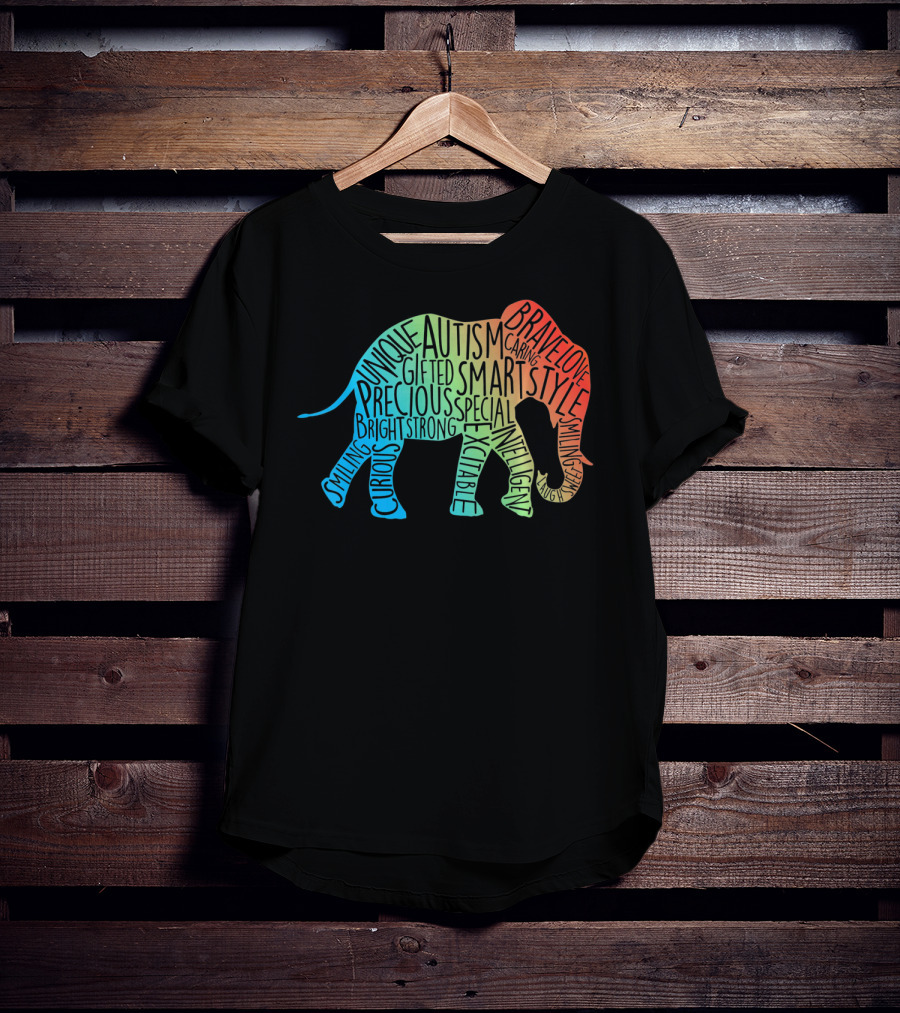 Autism Awareness Elephant Collage Brave Unique Precious Bright Smart Strong T-Shirt