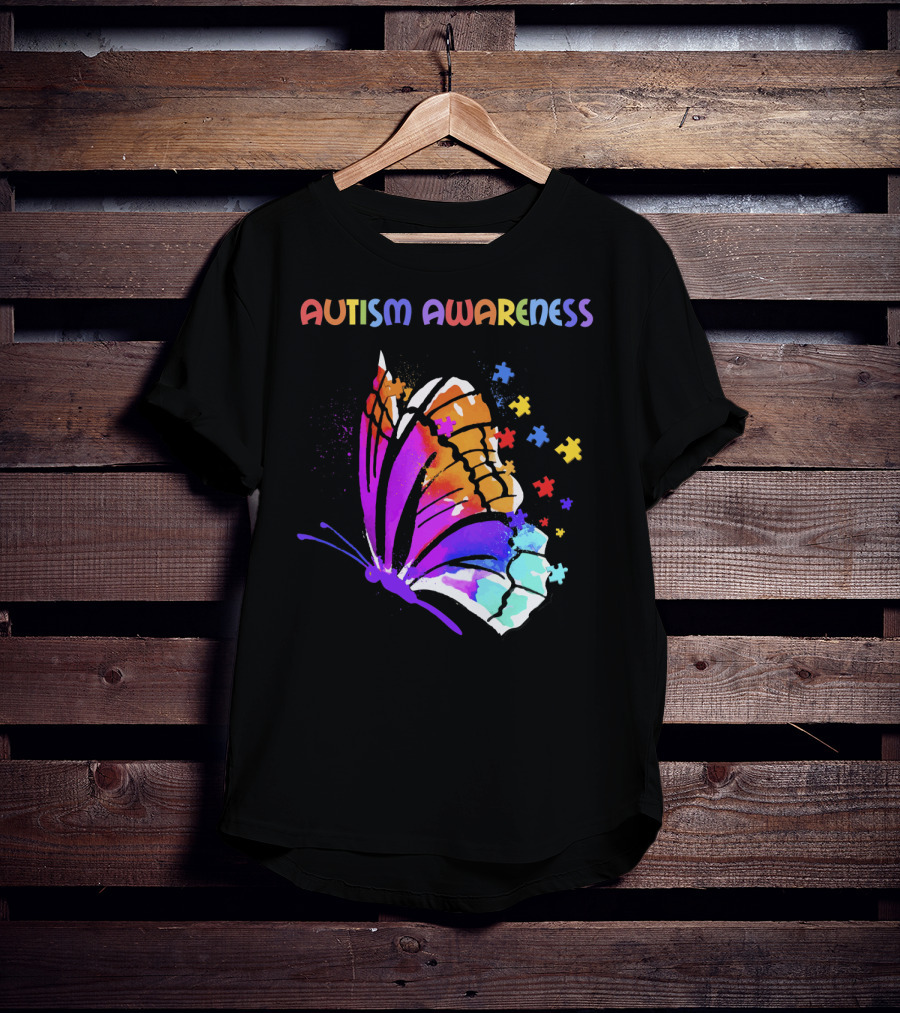 Autism Awareness Colorful Butterfly With Puzzle Pieces T-Shirt