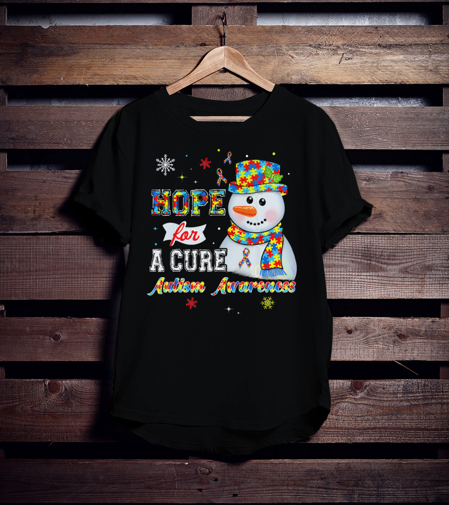 HOPE FOR A CURE Autism Awareness Snowman Puzzle T-Shirt