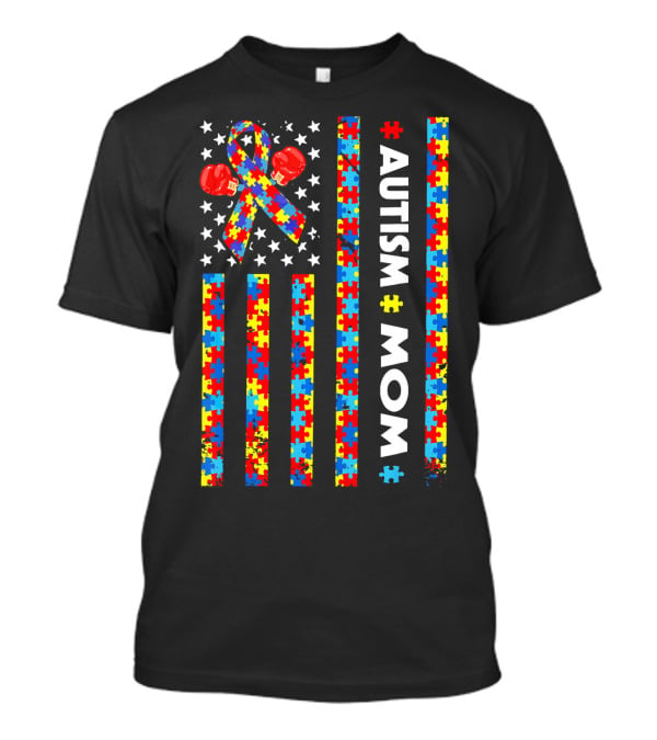 Autism Awareness American Flag Mom Puzzle T-Shirt