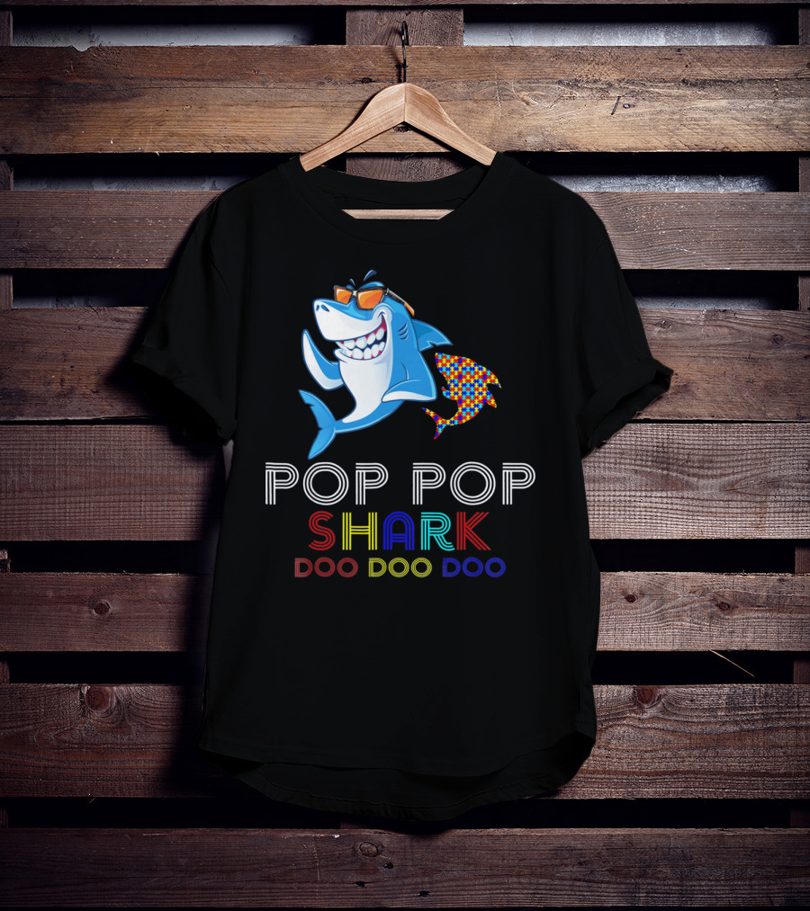 Pop Pop Shark Doo Doo Doo Autism Awareness T-Shirt
