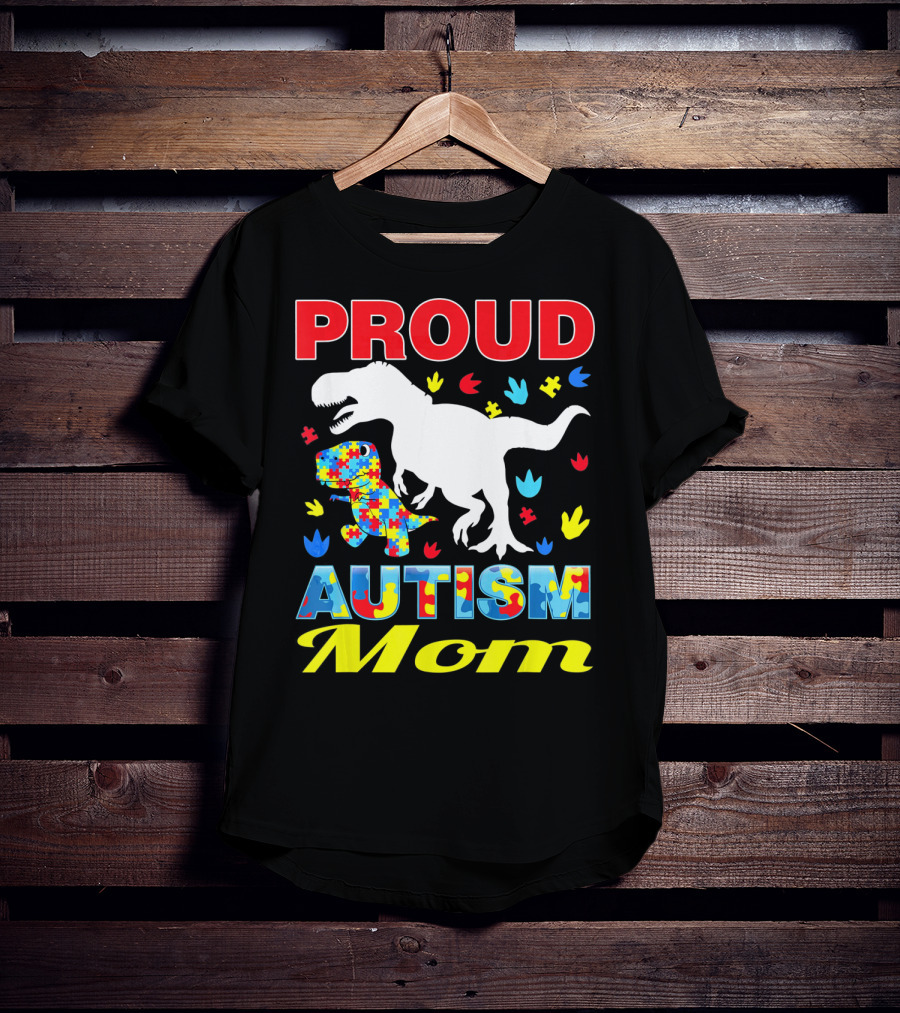 Proud Autism Mom Dinosaur Puzzle Piece T-Shirt