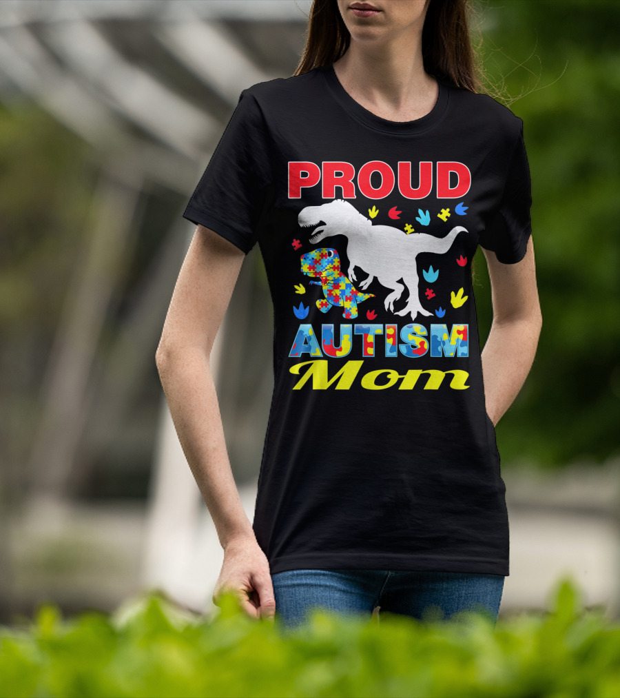 Proud Autism Mom Dinosaur Puzzle Piece T-Shirt