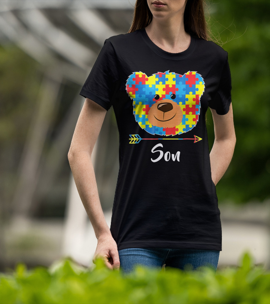 Son Bear Cute Face Puzzle Autism Awareness T-Shirt