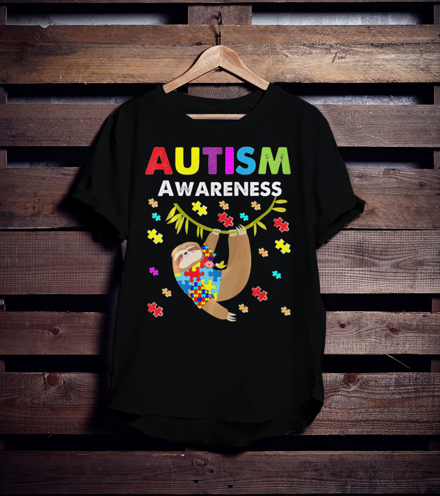Autism Awareness Sloth Lover With Puzzle Pieces T-Shirt