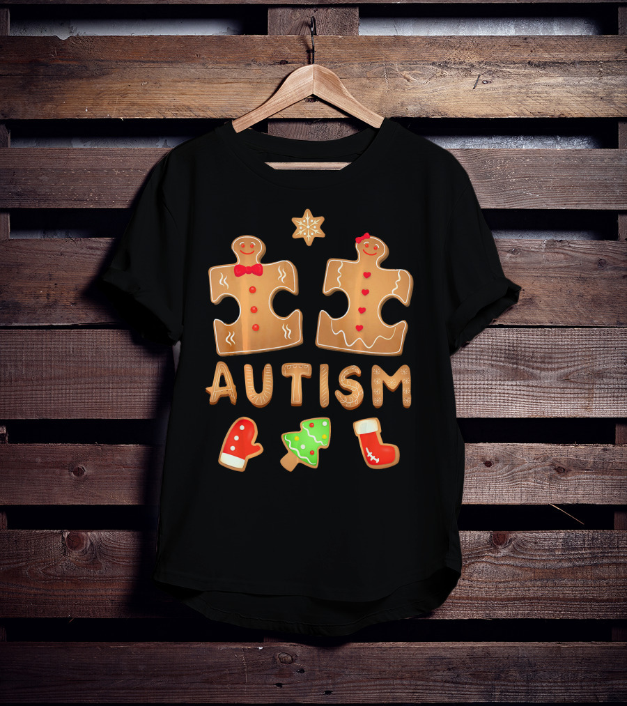 Christmas Autism Gingerbread Puzzle Cookie Awareness T-Shirt