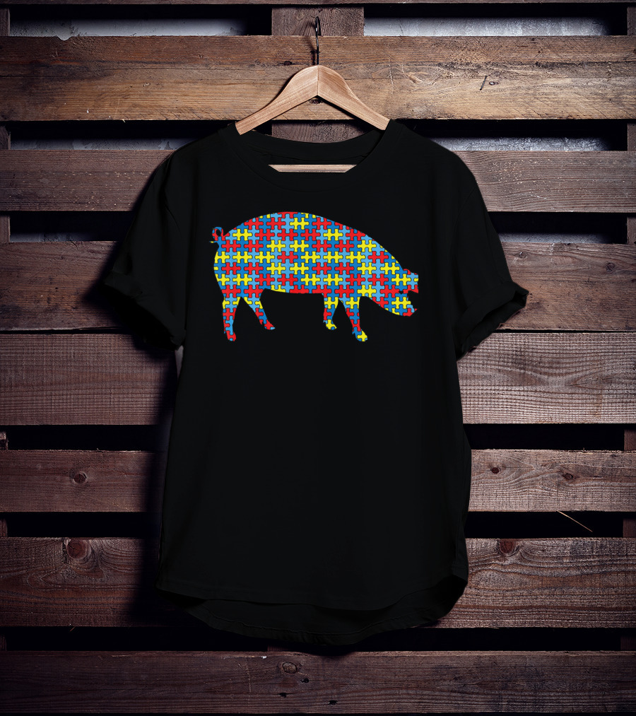 Pig Autism Awareness Puzzle Pattern Boar Kids Pork T-Shirt