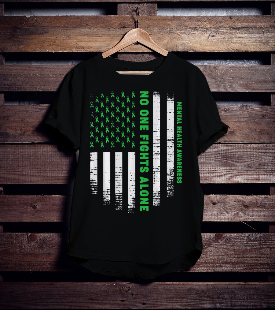 No One Fights Alone USA Flag Mental Health Awareness T-Shirt
