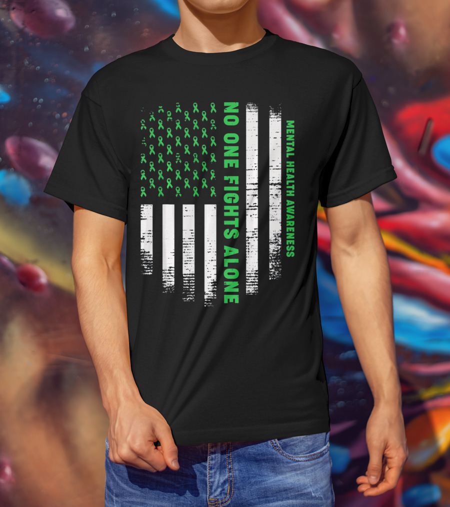 No One Fights Alone USA Flag Mental Health Awareness T-Shirt