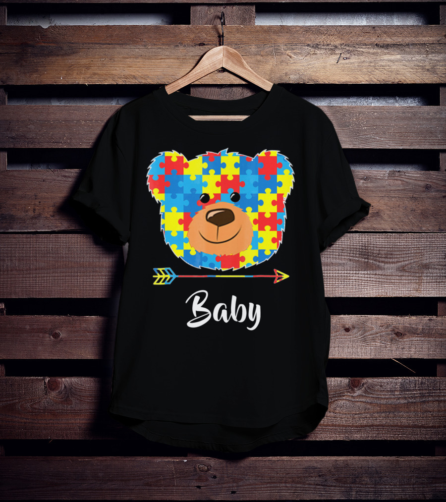 Baby Bear Autism Awareness Puzzle Pattern Cute Face T-Shirt