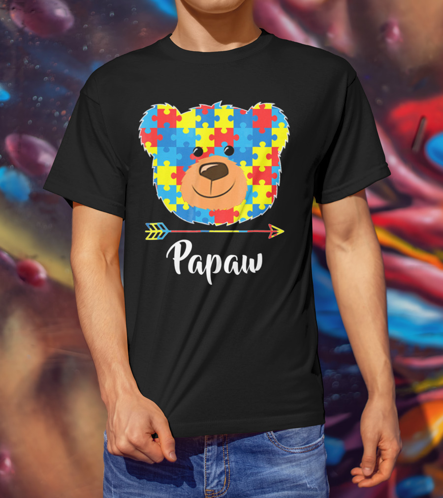 Papaw Bear Puzzle Face Autism Awareness T-Shirt