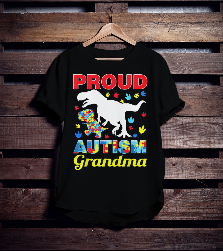 Proud Autism Grandma Dinosaur Puzzle T-Shirt