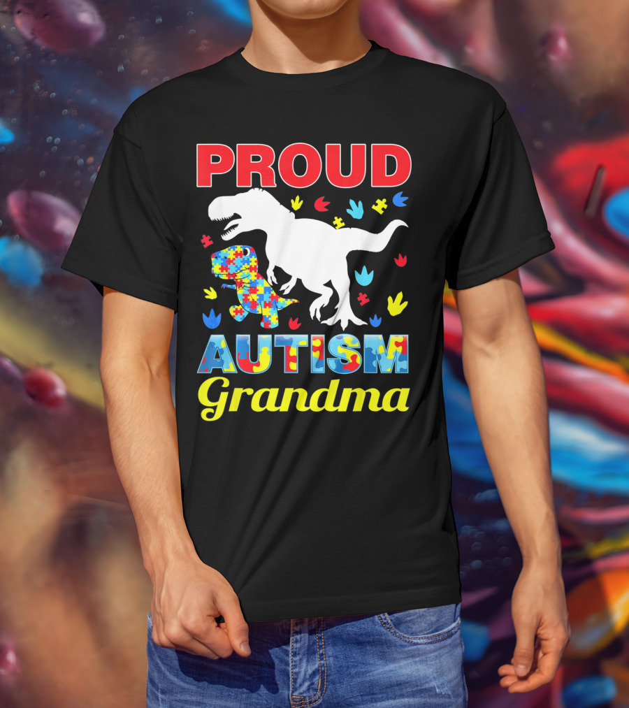 Proud Autism Grandma Dinosaur Puzzle T-Shirt