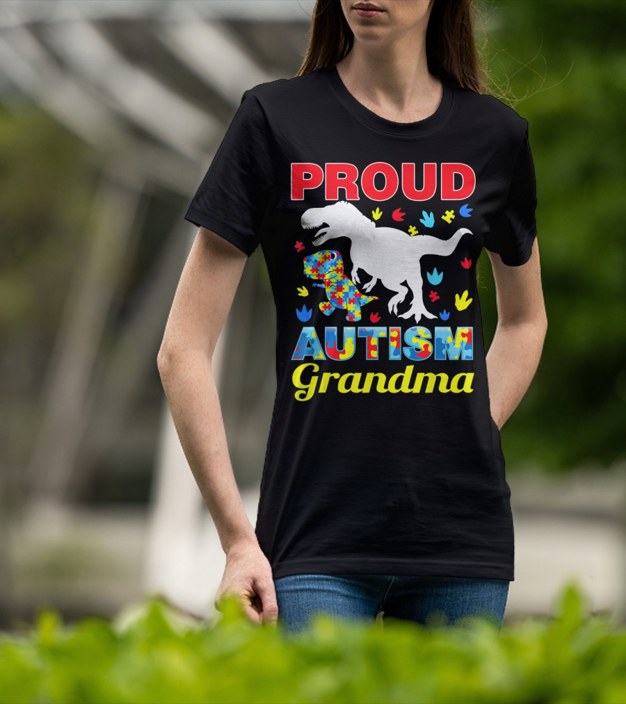 Proud Autism Grandma Dinosaur Puzzle T-Shirt