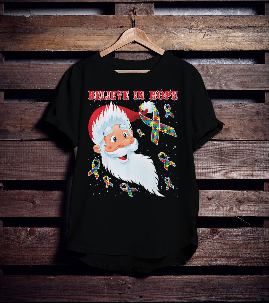 Believe In Hope Funny Santa Moon Autism Awareness T-Shirt